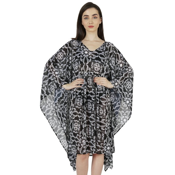 Moomaya Printed Kaftan For Womens Short Loose Kimono Beach Evening Loungewear Dress