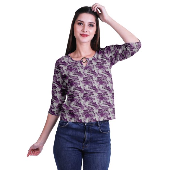 Moomaya Printed Keyhole Neck Ring Top Casual 3/4th Sleeve Tees Tank Tunic Top