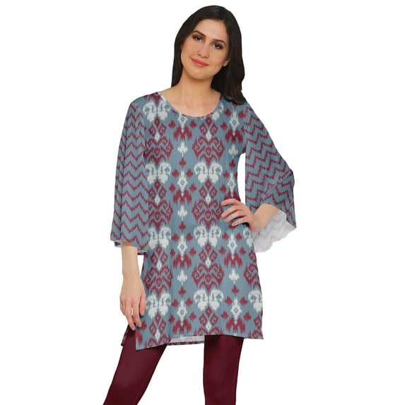 Moomaya Printed Kimono Sleeve Round Neck Mini Tunic Dresses For Women Clothing