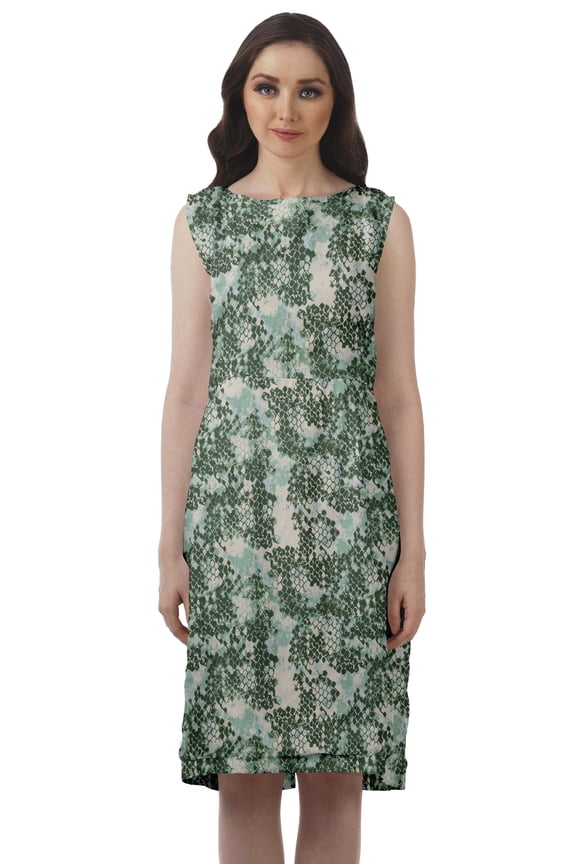 Printed Knee Length Shift Dress Boat Neck Sleeveless Summer Clothing