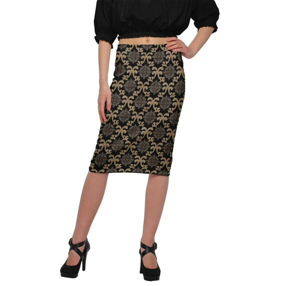Moomaya Printed Knee Length Skirt For Women Plus Size Poly Spandex Skirt