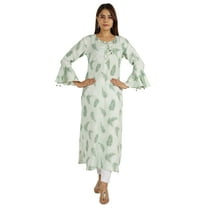 Moomaya Printed Kurta Kurti Bell Sleeve Designer Indian Long Tunic For Women