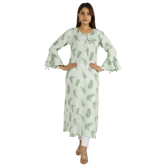 Moomaya Printed Kurta Kurti Bell Sleeve Designer Indian Long Tunic For Women
