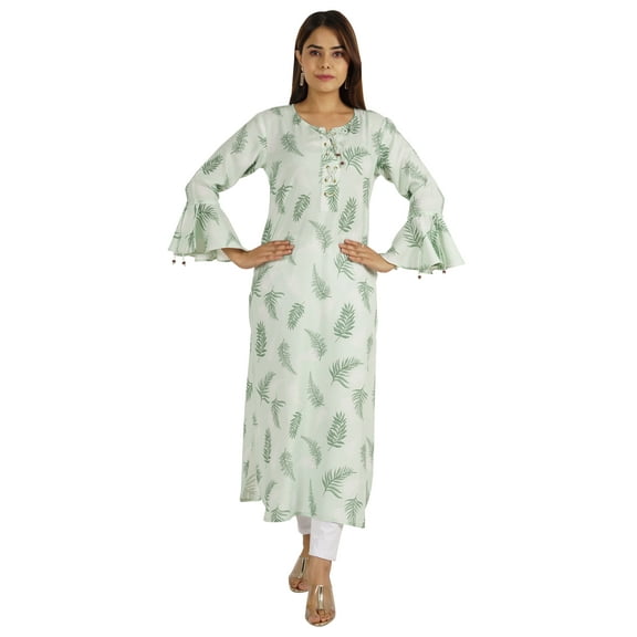 Moomaya Printed Kurta Kurti Bell Sleeve Designer Indian Long Tunic For Women