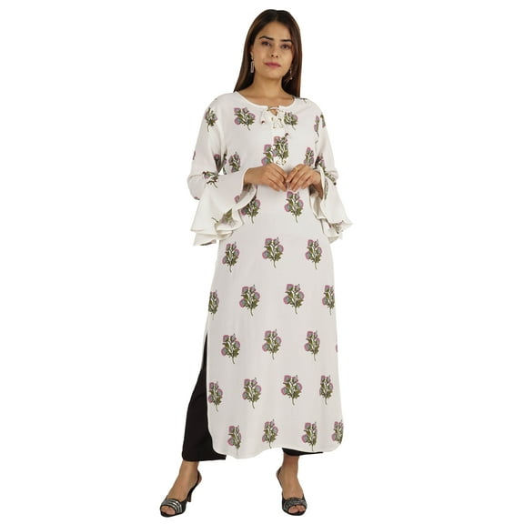 Moomaya Printed Kurta Kurti Bell Sleeve Designer Indian Long Tunic For Women