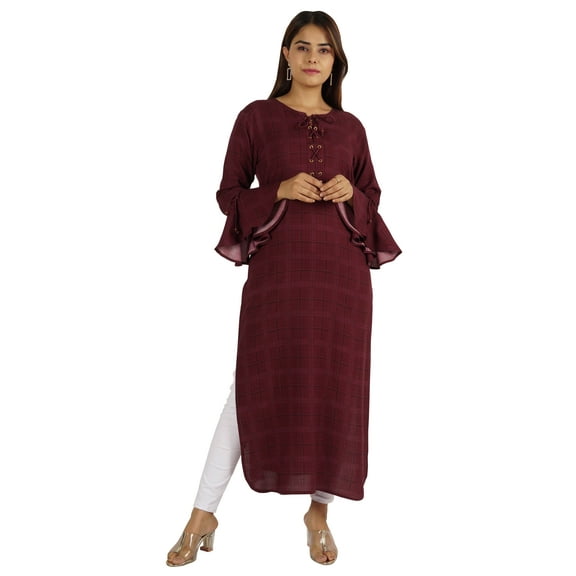 Moomaya Printed Kurta Kurti Bell Sleeve Designer Indian Long Tunic For Women