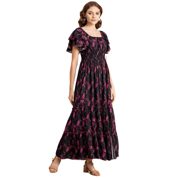 Moomaya Printed Long Dress For Women, Chic Resort Wear Maxi Dress