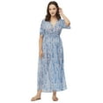 thumbnail image 1 of Moomaya Printed Long Dress For Women, V-Neck Short Sleeve Sheer Coverup Maxi Dresses, 1 of 8