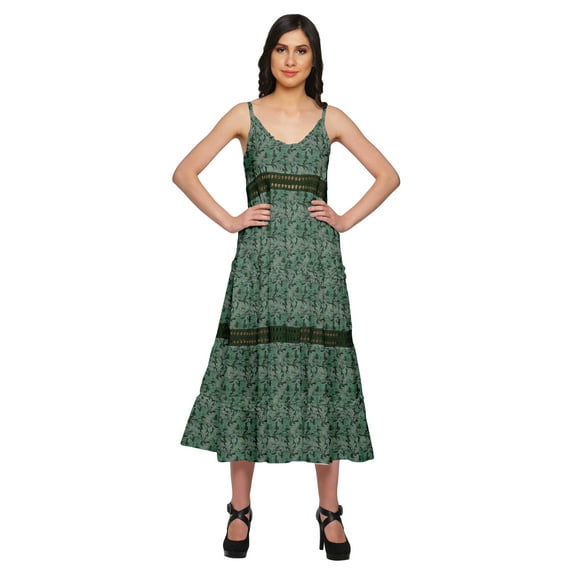 Moomaya Printed Long Maxi Dress For Women Sleeveless V-Neck Casual Flair Kurta