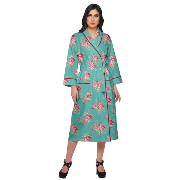 Moomaya Printed Long Robe With Pockets Cotton Bride Getting Ready Dress