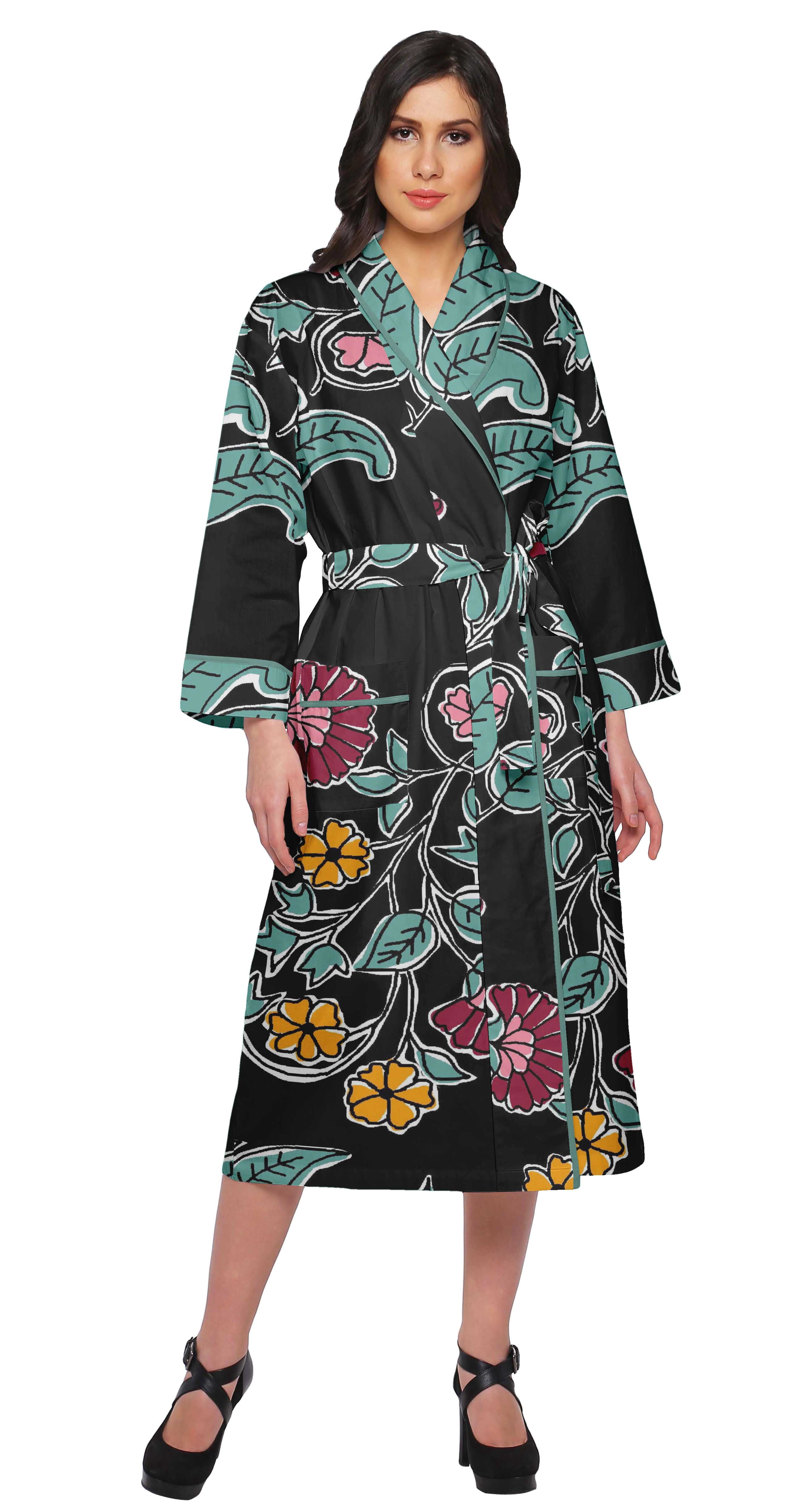 Sachet Robe Designs Moomaya Printed Long Robe With Pockets Cotton Bride Getting Ready Dress ...