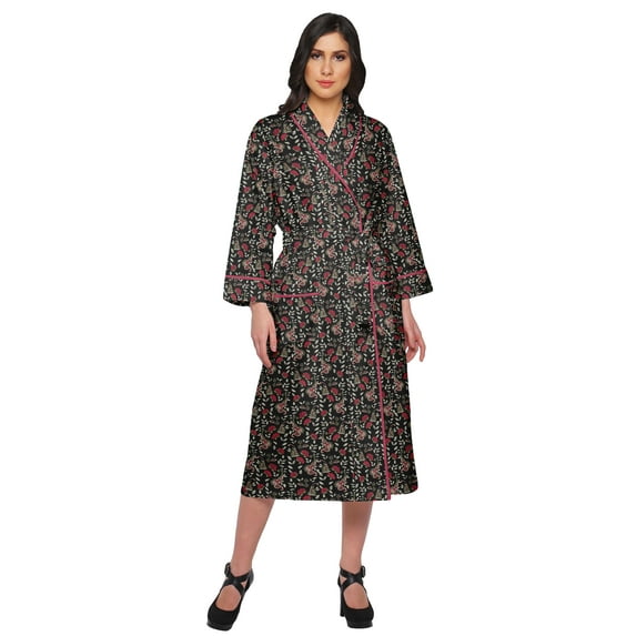 Moomaya Printed Long Robe With Pockets Cotton Bride Getting Ready Dress