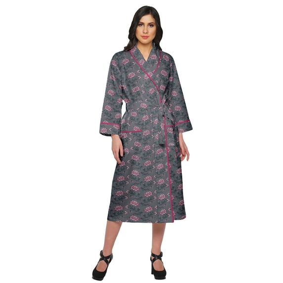 Moomaya Printed Long Robe With Pockets Cotton Bride Getting Ready Dress