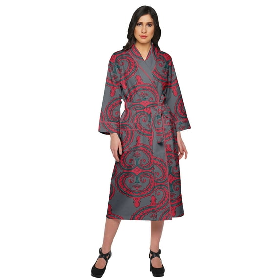 Moomaya Printed Long Robe With Pockets Cotton Bride Getting Ready Dress