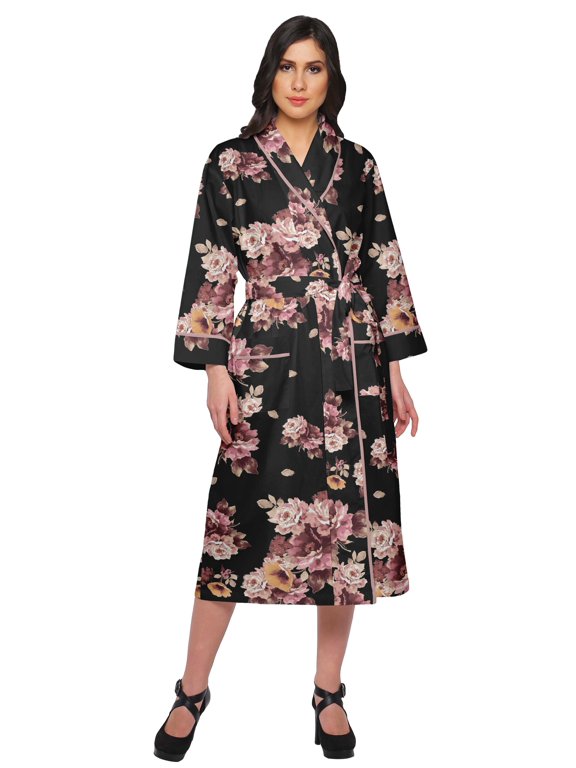 Printed Long Robe With Pockets Cotton Bride Getting Ready Dress