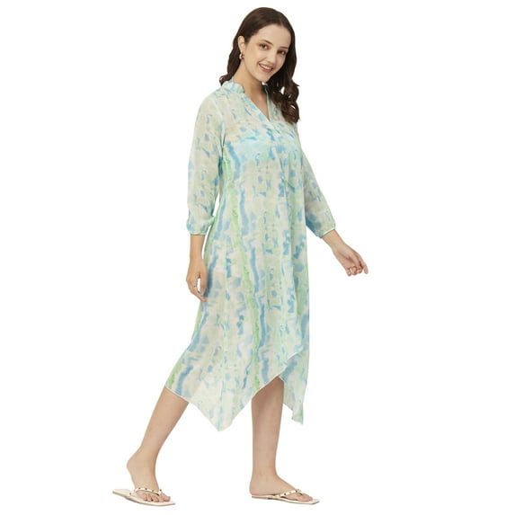 Moomaya Printed Long Sheer Dress For Women, Full Sleeve Poly Georgette Vacation Dresses