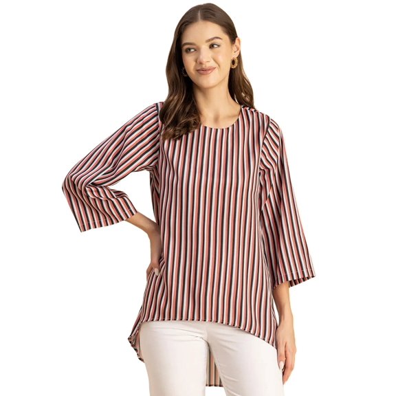 Moomaya Printed Long Sleeve Asymmetric Top - Modern Women's Casual Top