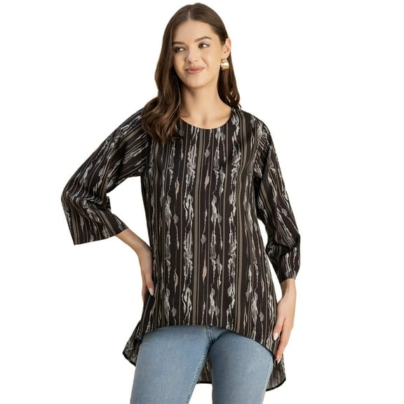 Moomaya Printed Long Sleeve Asymmetric Top - Modern Women's Casual Top