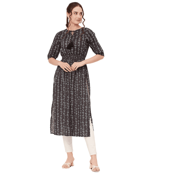 Moomaya Printed Long Slit Top, Womens Cotton Long Tunic Casual Tops