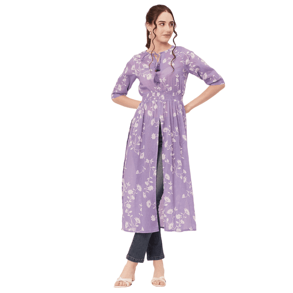 Moomaya Printed Long Slit Top, Womens Cotton Long Tunic Casual Tops