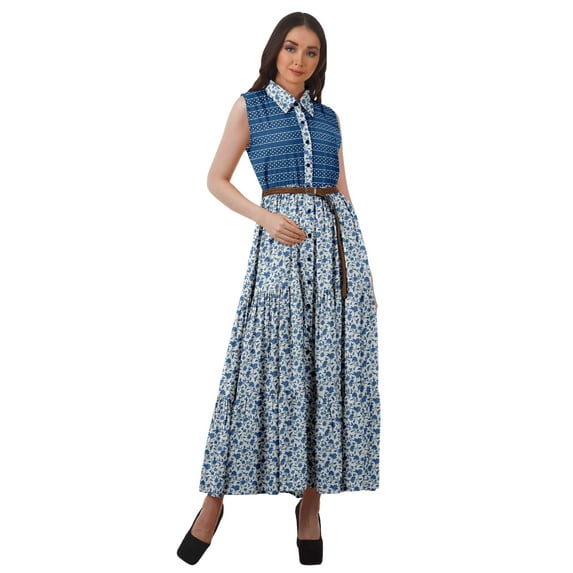 Moomaya Printed Long Sundresses Women Rayon Sleeveless Summer Dress