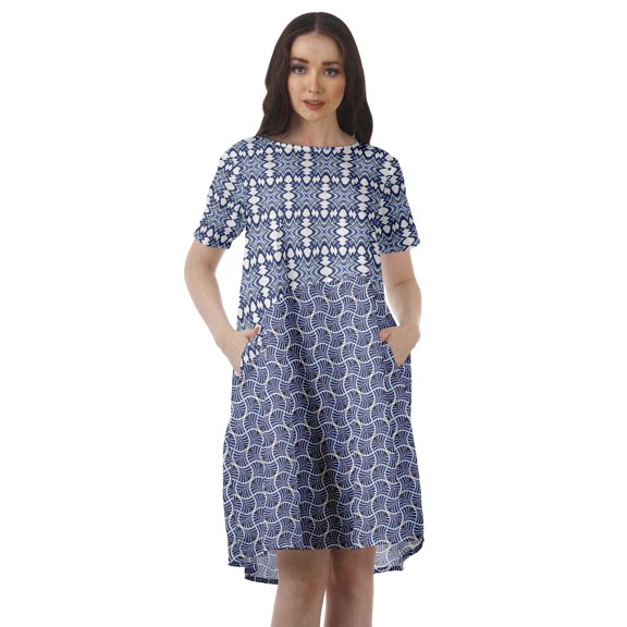Moomaya Printed Loose A-Line Dress With Pockets Short Sleeve Dresses Women