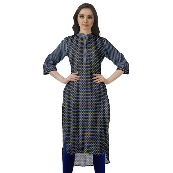 Moomaya Printed Mandarin Collar Knee Length Tunic Kurti For Women Clothing Wear