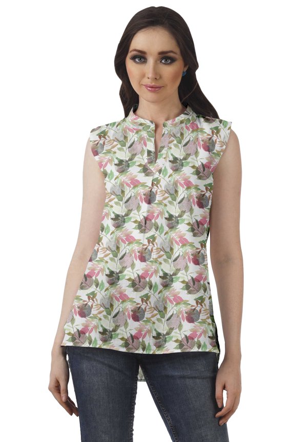 Printed Mandarin Collar Tunic Sleeveless Casual Tank Top Summer Wear