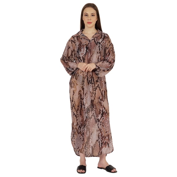 Moomaya Printed Maxi Shirt Dress For WoMen's Roll Up Sleeves Summer Casual Sheer Sexy Beach Dress