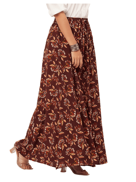 Printed Maxi Skirt, Women's Elastic Waist Flowy Summer Long Skirt