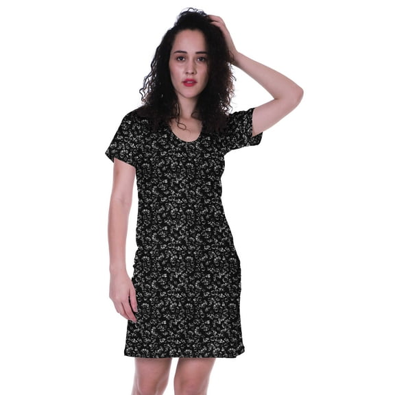 Moomaya Printed MidiDressFor Women Short Sleeves Above Knee-Length Summer Casual Dresses