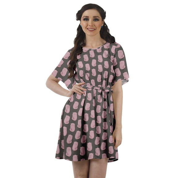 Moomaya Printed Moss Georgette Dresses Women A-Line Tunic With Drawstring Belt