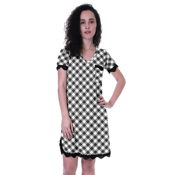 Moomaya Printed Nightwear Dress For WomenS Short Sleeve V-Neck Sleepwear Nightgown Dress