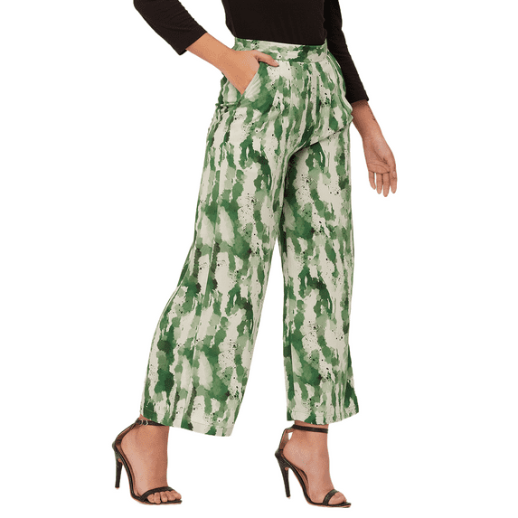 Moomaya Printed Palazzo Pants For Women, Loose Fit Elastic Waist Pajamas