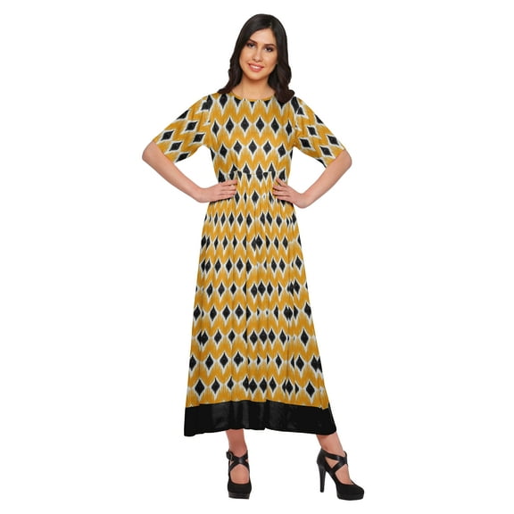 Moomaya Printed Pleated Dress Elbow Sleeve Tunic Summer Wear Kurti For Women