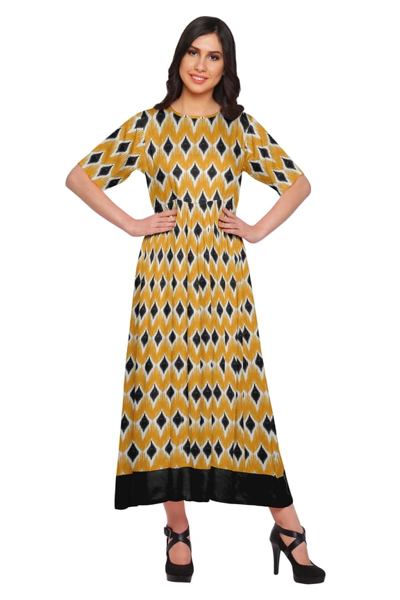 Printed Pleated Dress Elbow Sleeve Tunic Summer Wear Kurti For Women
