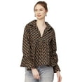 thumbnail image 1 of Moomaya Printed Pleated Tops For Women, Long Sleeves Summer Top, Designer Collar Shirt, 1 of 8