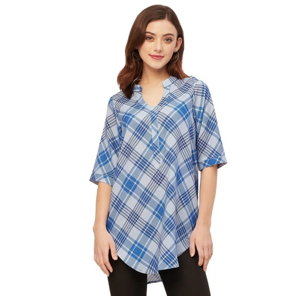 Moomaya Printed Rayon 3/4 Sleeve Mandarin Collar Top - Regular Fit Stylish Top