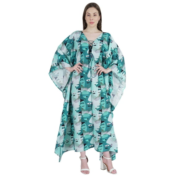 Moomaya Printed Rayon Turkish Maxi Kaftan For Women Beachwear Bikini Cover Up Resort Dress