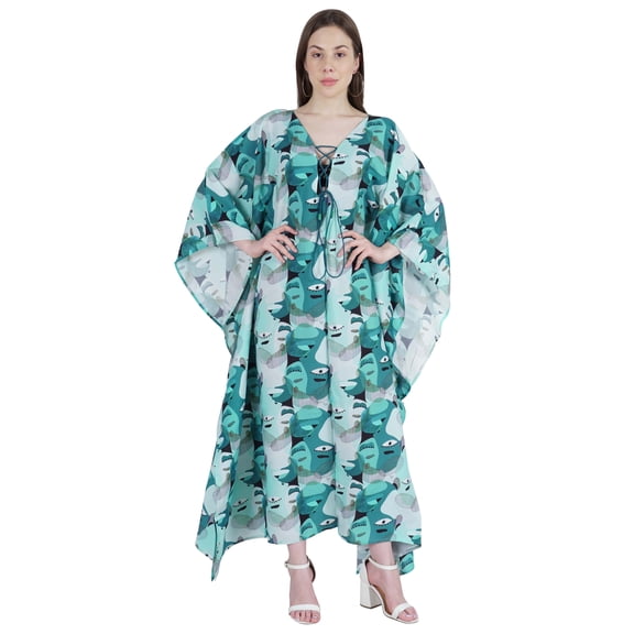 Moomaya Printed Rayon Turkish Maxi Kaftan For Women Beachwear Bikini Cover Up Resort Dress