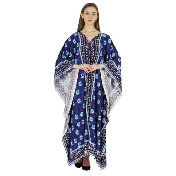 Moomaya Printed Rayon Turkish Maxi Kaftan For Women Beachwear Bikini Cover Up Resort Dress