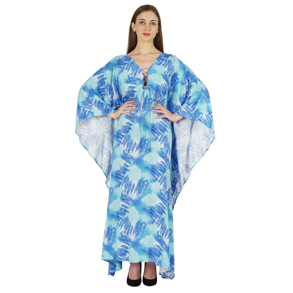 Moomaya Printed Rayon Turkish Maxi Kaftan For Women Beachwear Bikini Cover Up Resort Dress