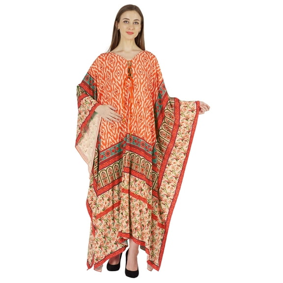 Moomaya Printed Rayon Turkish Maxi Kaftan For Women Beachwear Bikini Cover Up Resort Dress