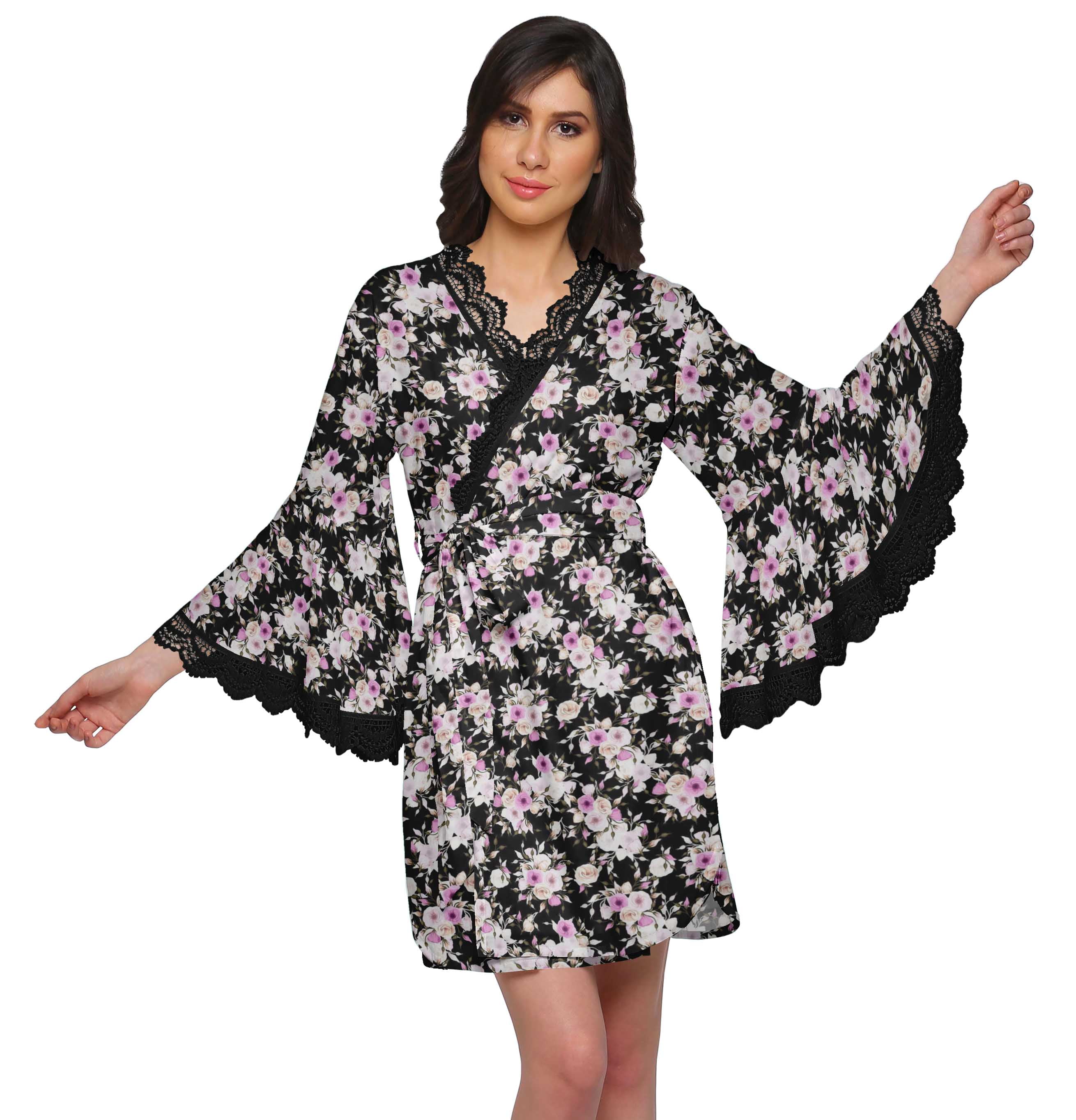 Moomaya Printed Robe For Women Dressing Gown Short Cotton Summer