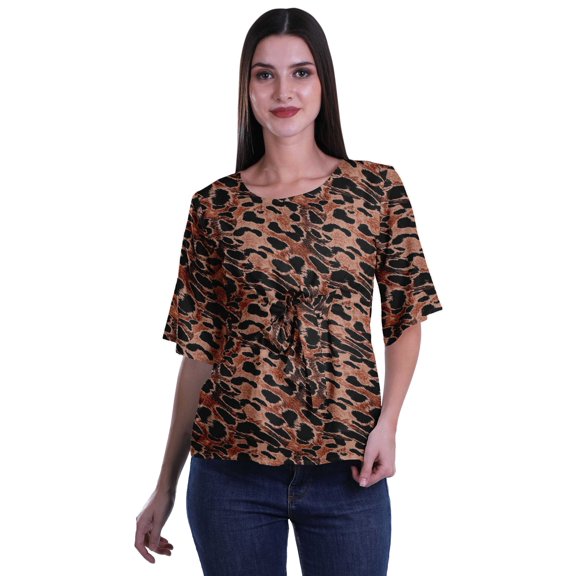 Moomaya Printed Round Neck Top For Women Elbow Sleeve Blouse Tunic Formal Wear