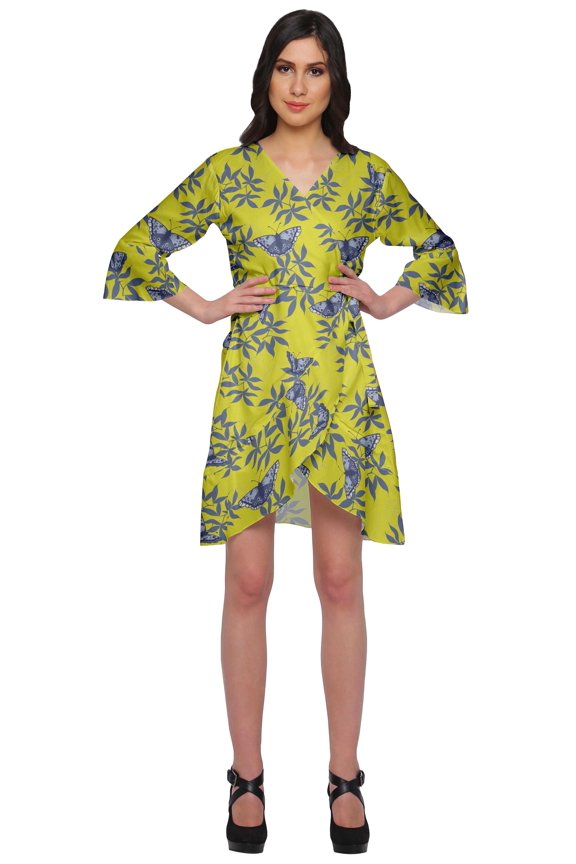 Printed Ruffle Style Above Knee Length Bridesmaid Robe Rayon Bathrobes