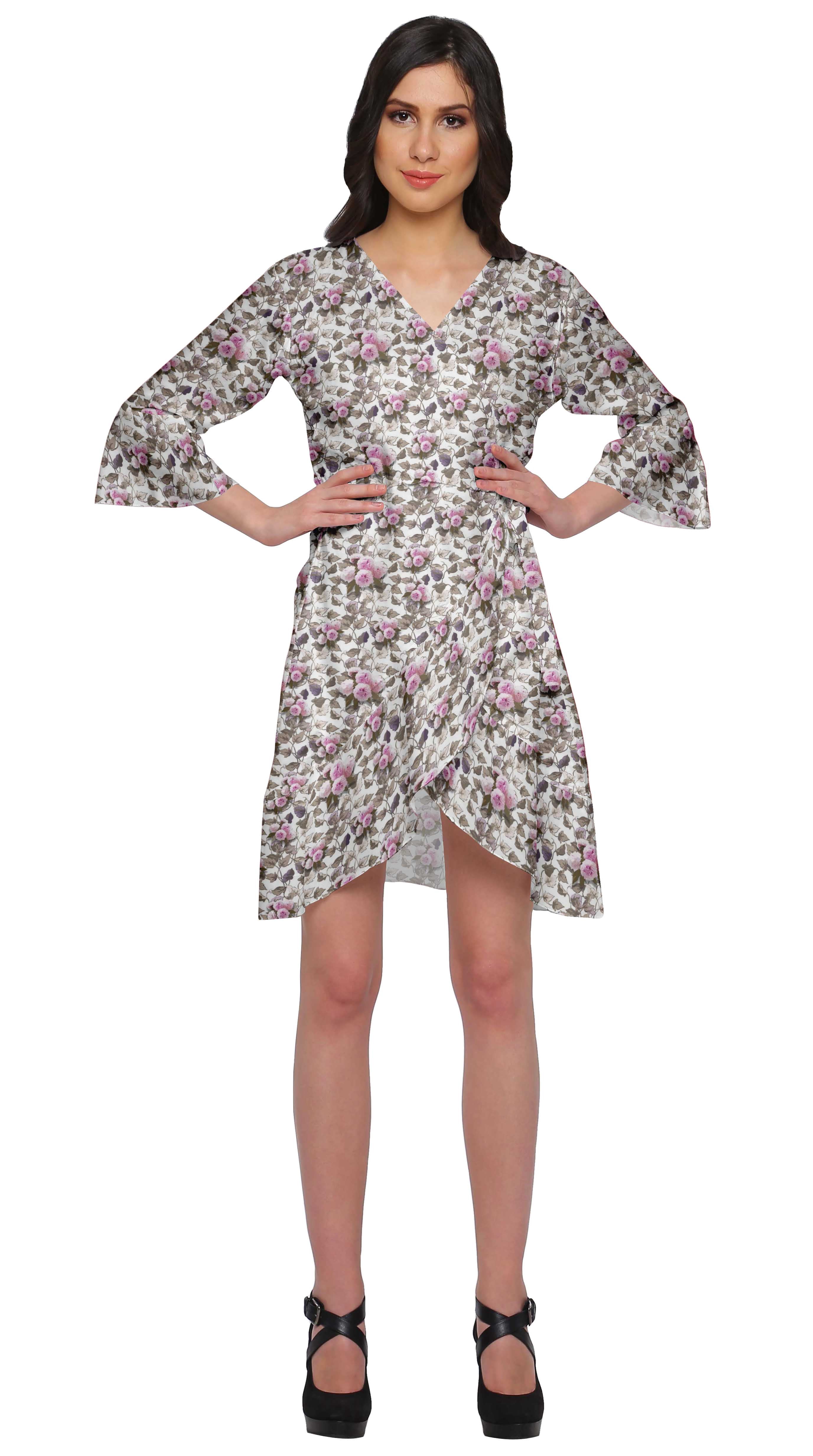 Woman Robe From Above Moomaya Printed Ruffle Style Above Knee Length Bridesmaid Robe Rayon ...
