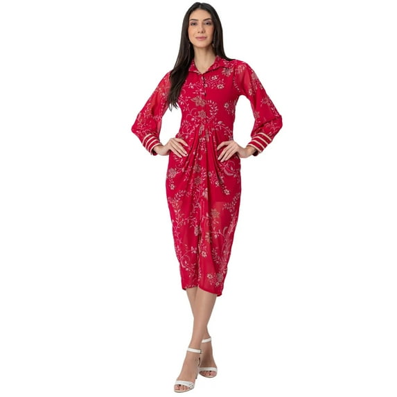 Moomaya Printed Shirt Draped Dress, Indo-Western Wear Clothing for Women