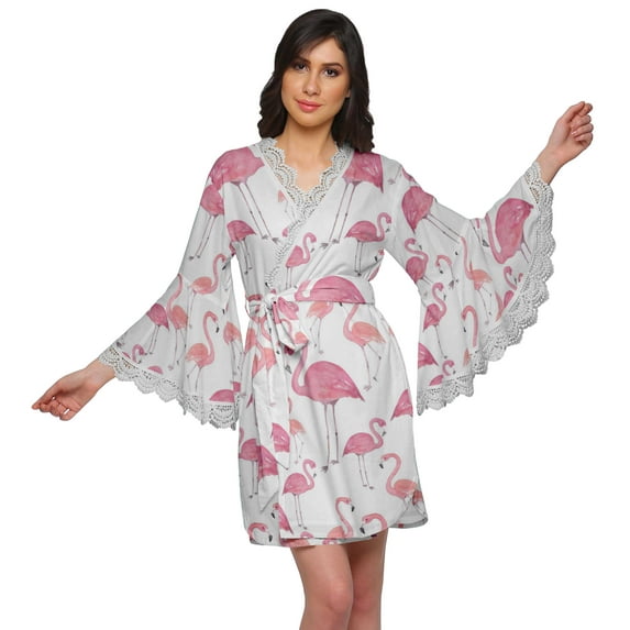 Moomaya Printed Short Bride Getting Ready Dress Bell Sleeves Bathrobe Women Wrap