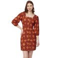 thumbnail image 1 of Moomaya Printed Short Dresses For Women, Button-Up Square Neck 3/4Th Sleeve Dress, 1 of 8